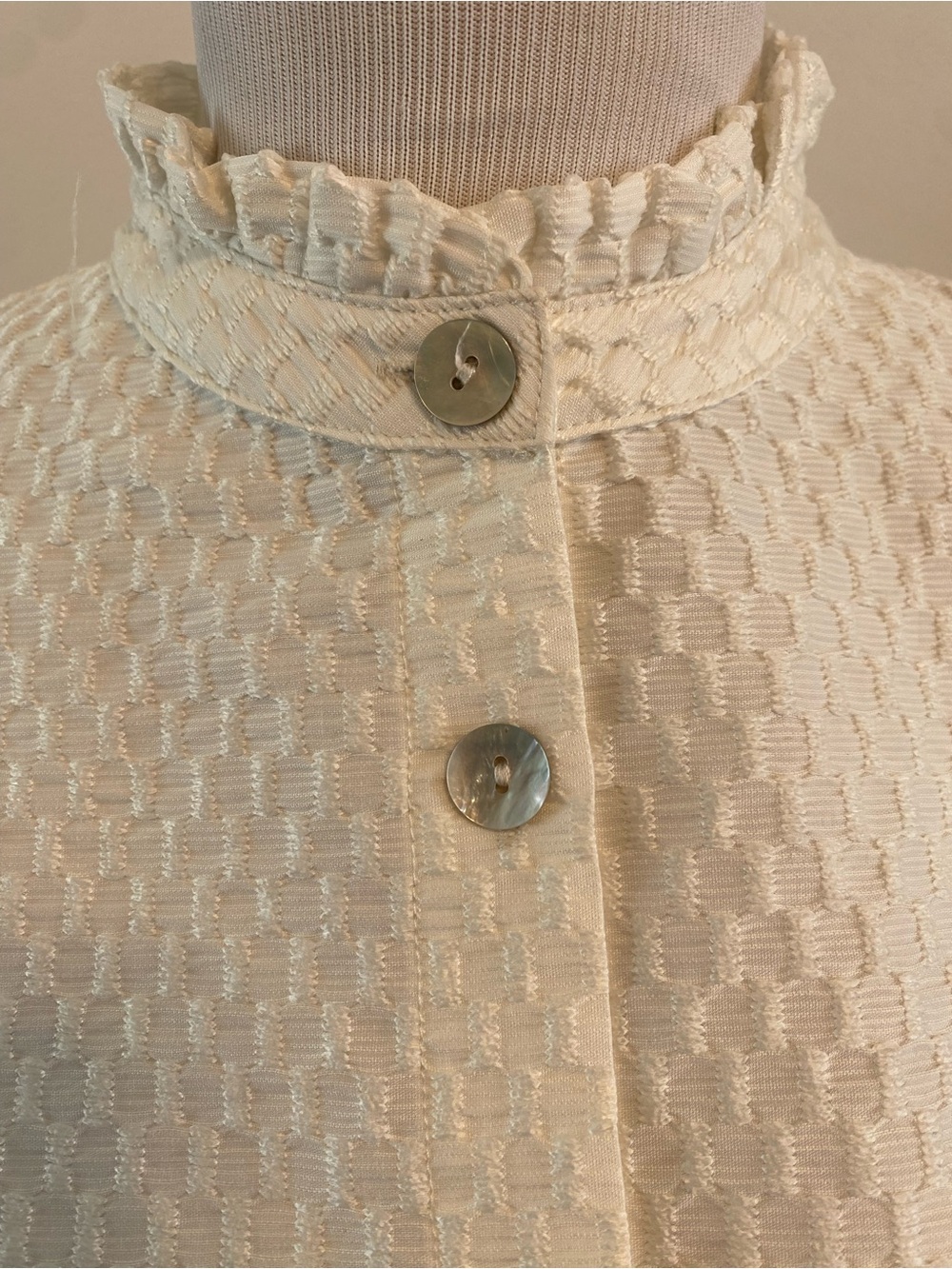 THML Cream Textured Ruffle-Neck Button Front Blouse - Picture 4 of 8